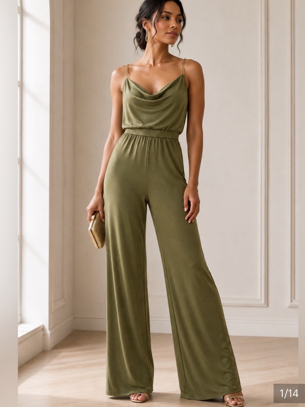 Jason Wu Olive Wide-Leg Jumpsuit with Chain Straps size medium